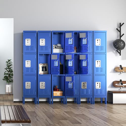 3 Doors Lockers for Employees, Steel Storage Lockers Lockable, Metal Locker Storage Cabinet for Home Office School Gym, Require Assembly (Grey)