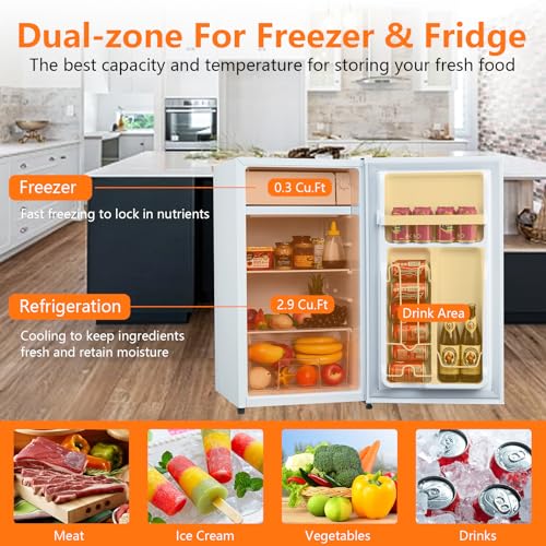 ACONEE Mini Refrigerator Compact Fridge with Freezer, Small Refrigerator Stainless Steel Double Door, 5 Adjustable Thermostat Control