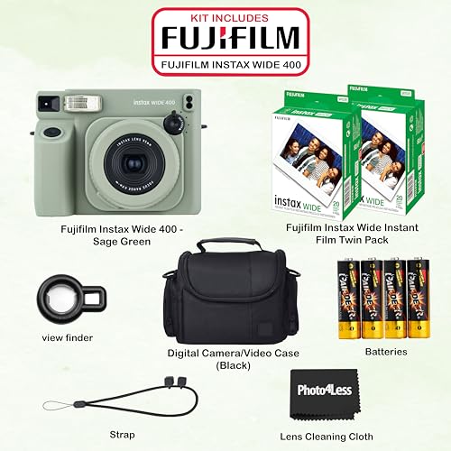 Fujifilm Instax Wide 400 Instant Film Camera (Sage Green) Bundle with Instax Wide Instant Film (40 Sheets)