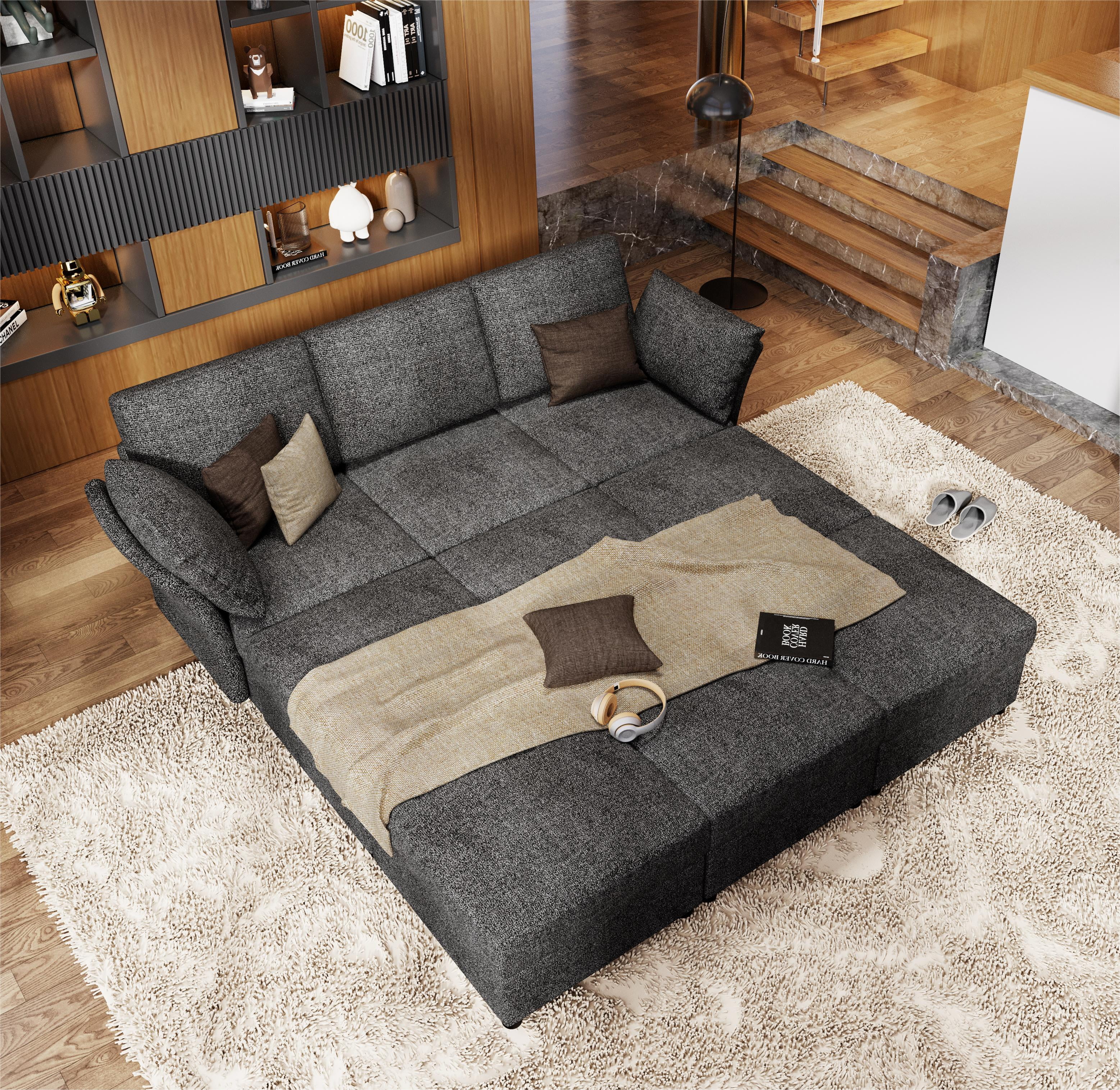 Papajet Sectional Sofa, Modular U Shaped Couch with Ottomans- 9 Seat Sofa for Living Room, Dark Grey