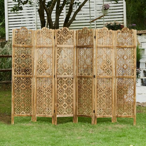 68.9Inch Folding Room Divider, 4 Panels Wood Carved Privacy Screens - Ideal Decorative Partition for Home, Office, Restaurant, Bedroom (Dark Brown)