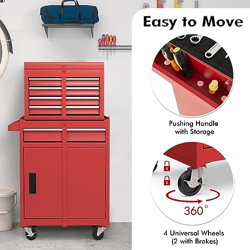 Goplus Rolling Tool Chest, 5-Drawer Tool Box Organizer w/Lockable Wheels & Sliding Drawers & Detachable Top & Adjustable Shelf