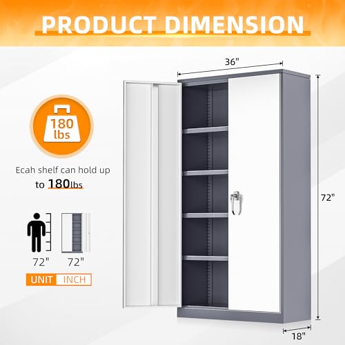INTERGREAT Metal Storage Cabinets 72” Black Garage Steel Storage Cabinet with Doors and Shelves, Metal Tool Cabinet