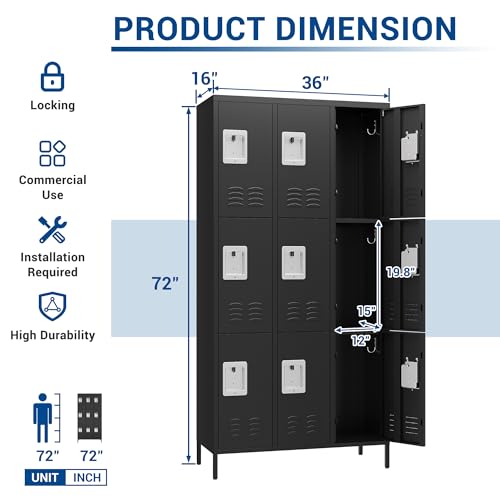 72" Metal Locker for Employees 3 Doors Blue Steel Storage Locker for Office, School, Gym - Metal Storage Cabinets for Home, Office, Gym, School