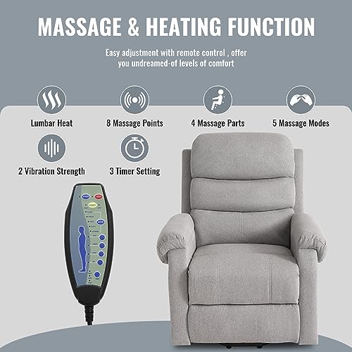 Power Lift Recliner Chair Recliners for Elderly with Heat and Massage Recliner Chair for Living Room with Infinite Position and Side Pocket