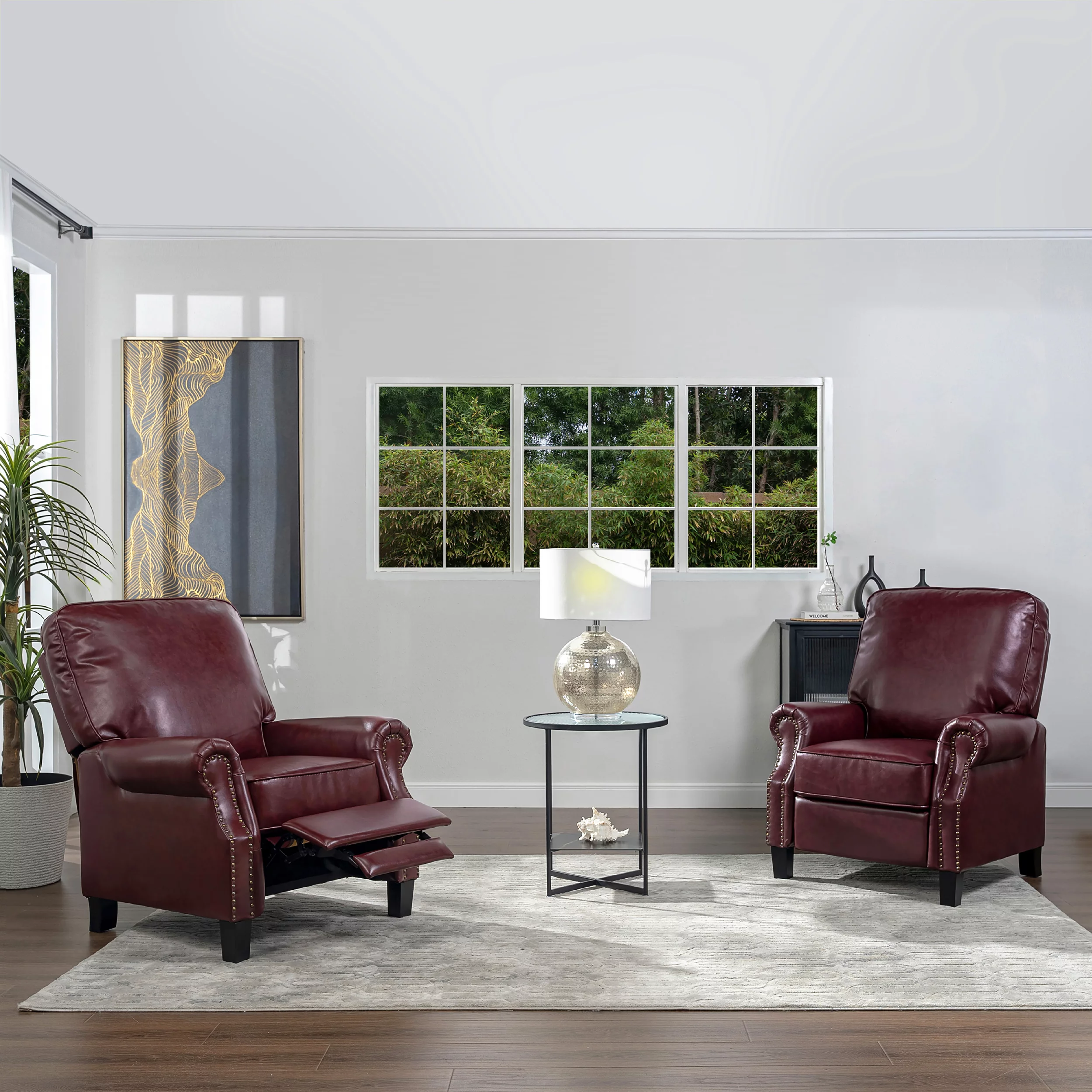 Charlie Design Auden 34" Manual Recliner Accent Chair, Heritage Red Bonded Leather