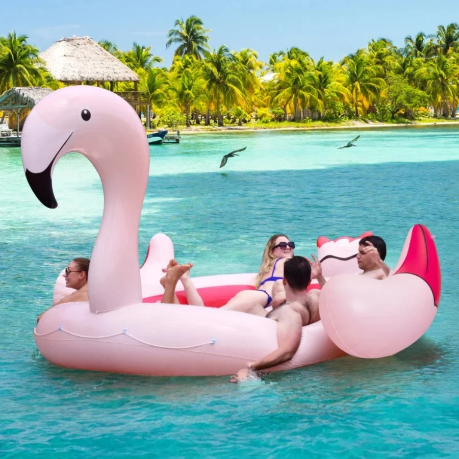 6 People Inflatable Flamingo Floating Island with 6 Cup Holders for Pool and River - Radiant Selections