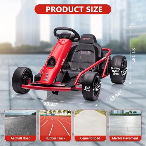 Go Kart Electric Drift Kart Car, 24V Outdoor Ride on Toy, Fast 2×300W Motor, 8 MPH High Speed Drift Car, with Music and Slow Start