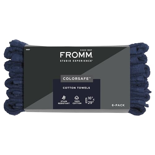 Fromm ColorSafe 100% Cotton Bleach Proof Salon Hair Towels for Hairstylists, Barbers, Spa, Gym in Black, 16" by 29"
