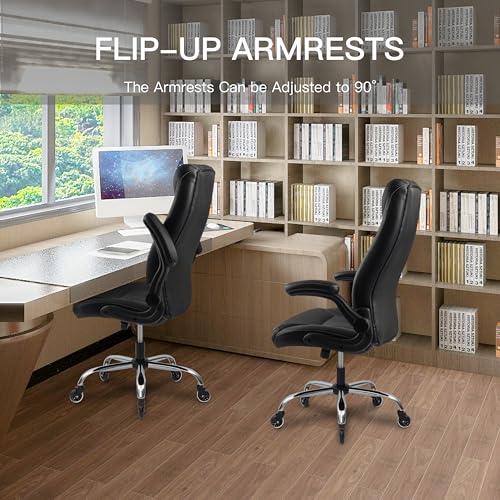 Big and Tall Office Chair for Heavy People 400lb, Executive Desk Computer Chair Adjustable Flip-up Armrests