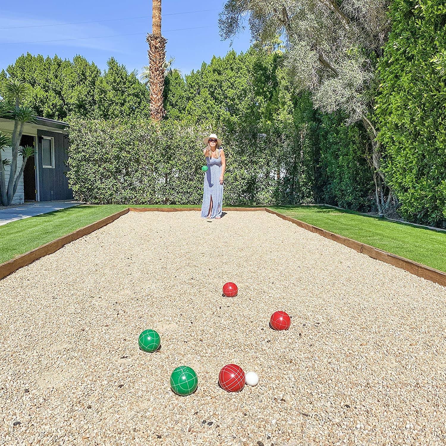 Gosports Premium 100mm Official Regulation Size Bocce Set with 8 Balls, Pallino, Case, and Measuring Rope