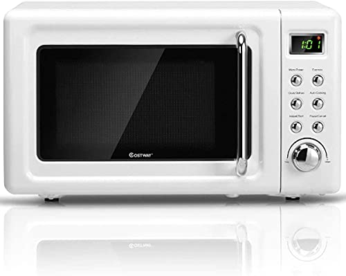 LDAILY Moccha 0.7Cu.ft Retro Microwave Oven, 0.7Cu.ft, 700-Watt Countertop Microwave Ovens w/5 Micro Power, Delayed Start Function, LED Display