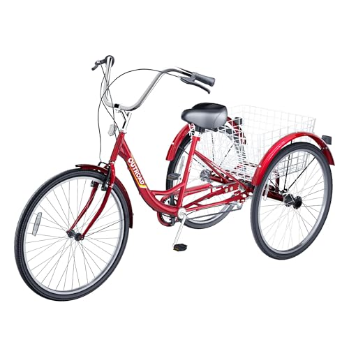 7-Speed Adult Tricycle with Large Basket 24/26 Inch, Stable 3-Wheel Cruise Bicycle for Shopping, Beach and City Trike Perfect for Men, Women