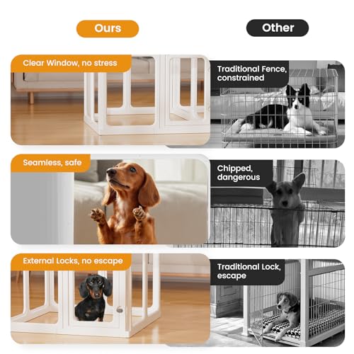 Clear Acrylic Dog Playpen - 11.6 sq.ft, 24" H 10 Planes Transparent Dog Fence Indoor, Sturdy Pet Pen for Puppy/Small Dog/Rabbit/Cat/Pig