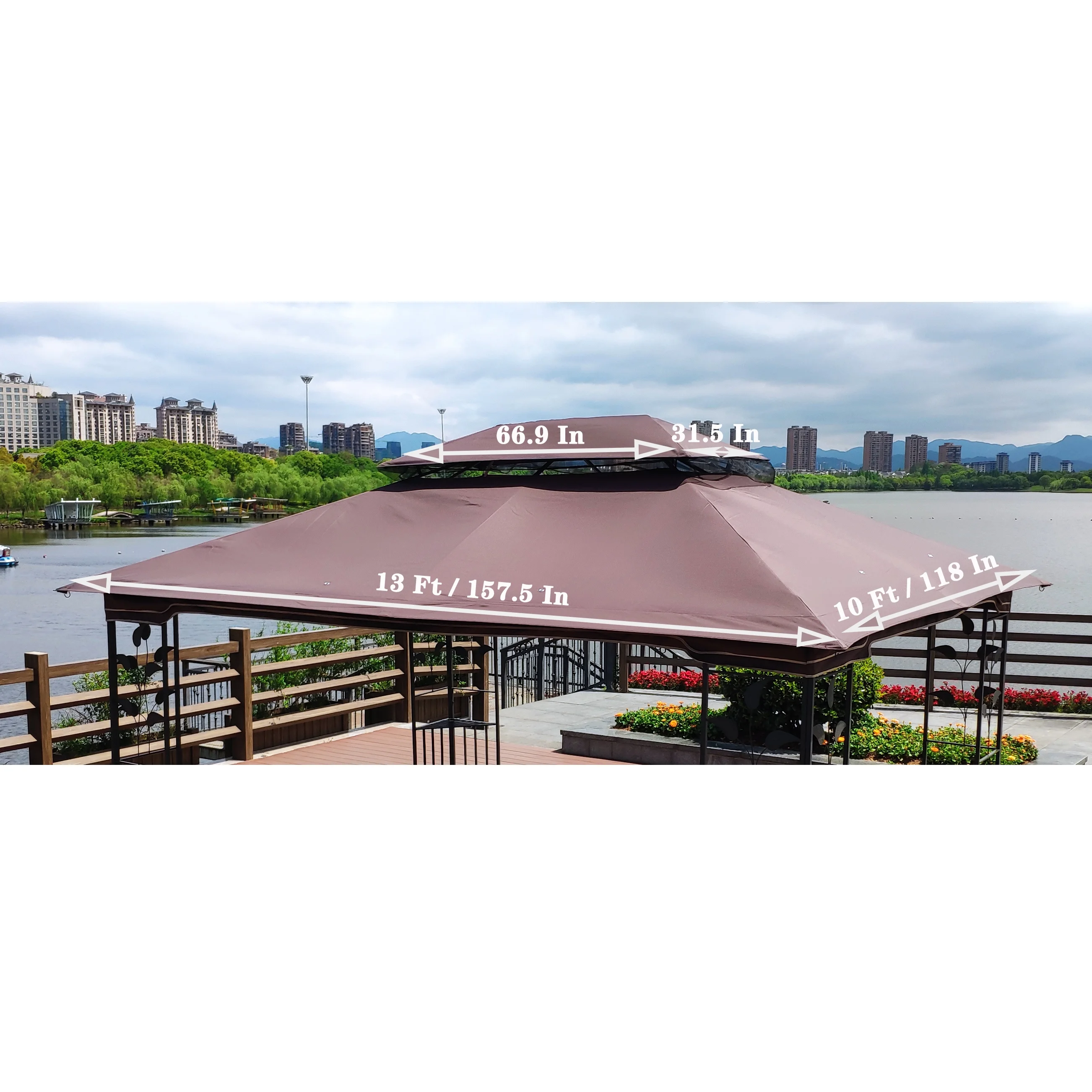 BMTBUY 13x10 Ft Patio Double Roof Gazebo Replacement Canopy Top Fabric,Brown