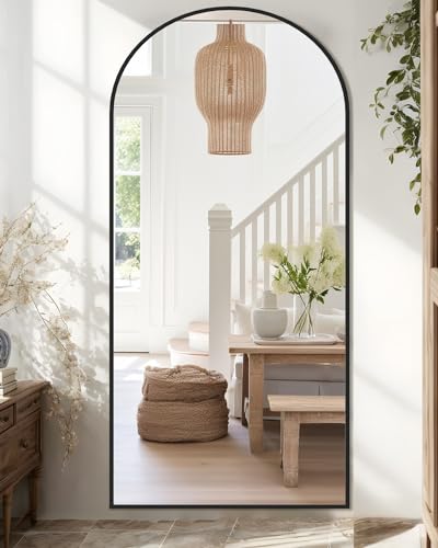 Full Length Mirror, 76"x34" Arched Floor Mirror Freestanding, Floor Standing Full Body Mirror with Stand for Bedroom
