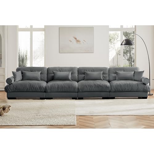 130" Modular Sectional Sofa,Velvet Upholstered Couches for Living Room,3 Seater Green Sofa Couch with Movable Ottoman
