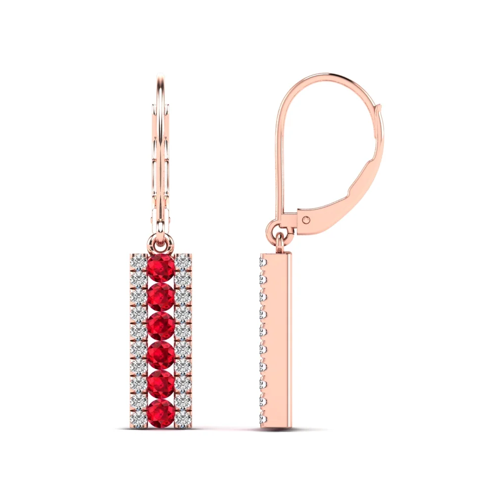 aaXia 14K Rose Gold 1/5ct.TDW Diamond and Ruby Bar Drop Earrings (H-I, I1-I2)