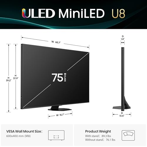 Hisense 55" Class U8 Mini-LED ULED 4K UHD Google Smart TV (55U8QG, 2025 Model) - QLED, Native 165Hz, VRR 288, Up to LD5600, 5000 Nits, HDR10+