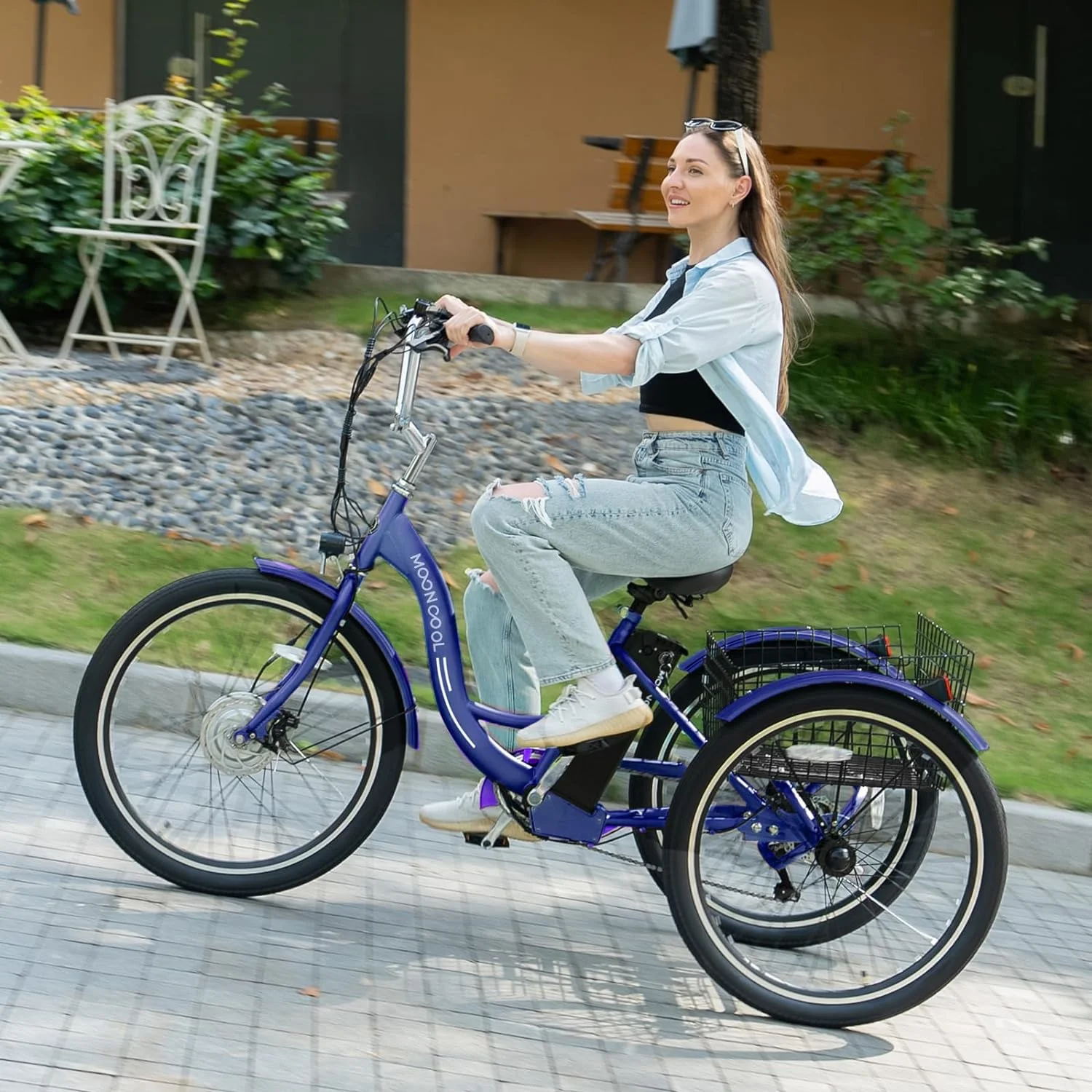 MOONCOOL 350W Motorized Electric Trike, 7 Speed 3 Wheel Electric Bicycle with 36V 14.5Ah Lithium Battery UL Certified