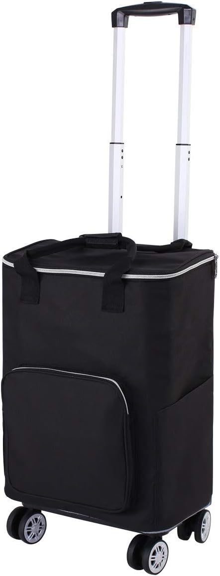 Falytemow Collapsible Utility Cart with Insulation Bag Foldable Reusable Shopping Trolley Bag with Wheels and Telescoping Handle Waterproof Oxford