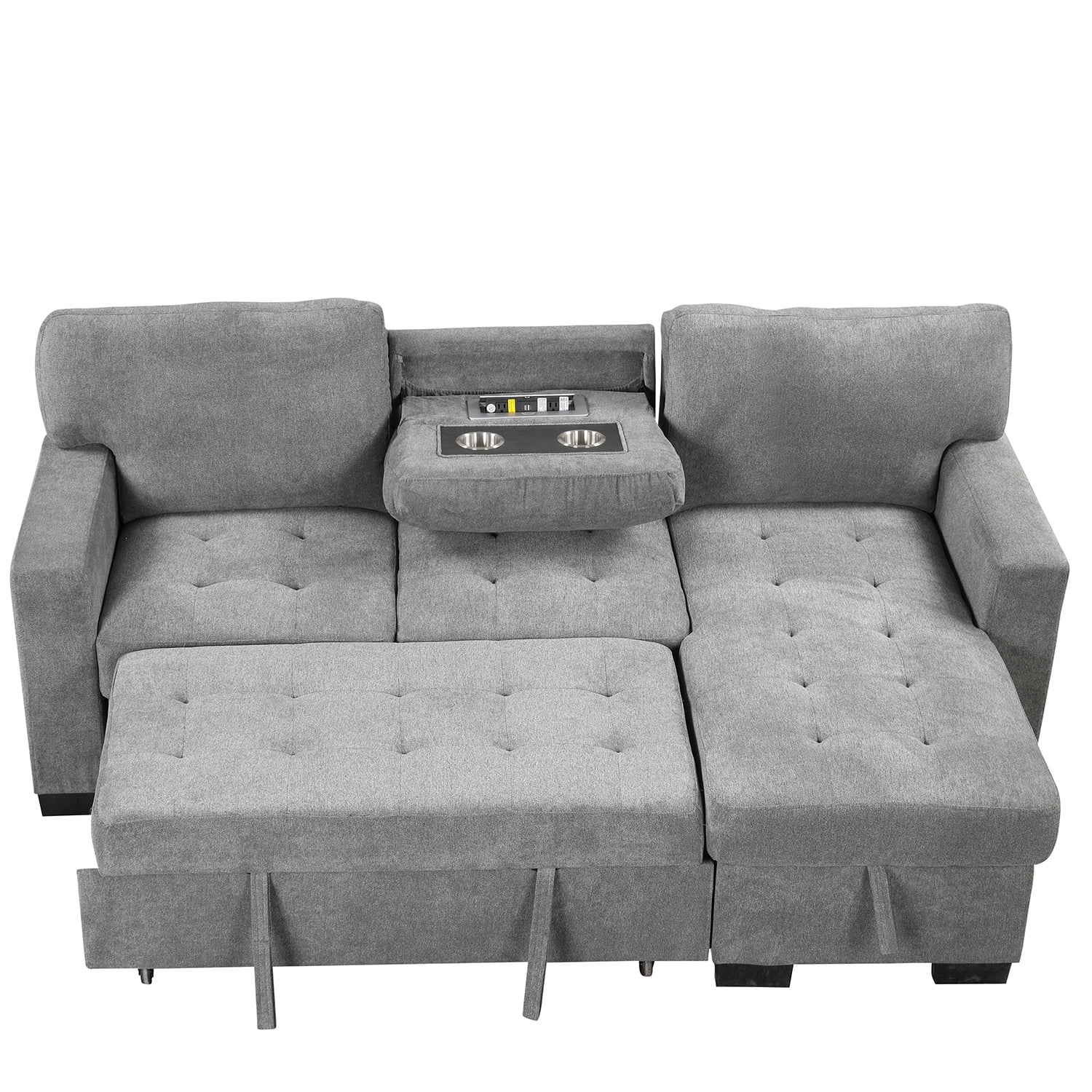 Churanty Functional Sectional Pull Out Sofa Bed with Storage L Shaped Corner Sofa Couch with Drop Down Table and USB Charger for Small Apartment,Gray