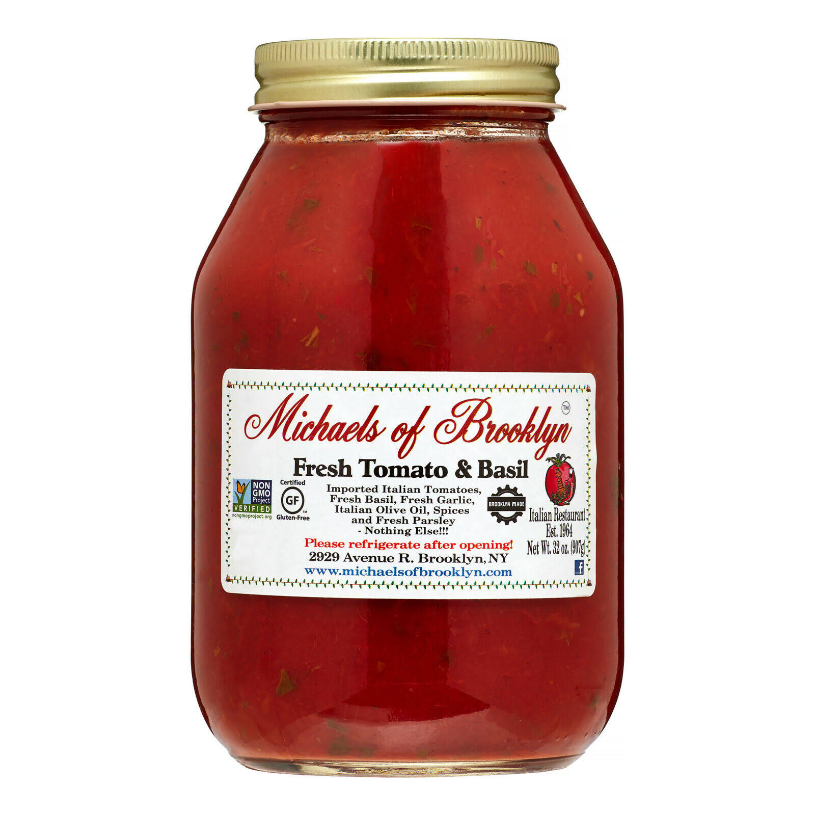 Michaels of Brooklyn Sauce Tomato Basil Gf,32Oz (Pack of 6)