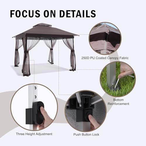 Outdoor Pop Up Gazebo 10x10 - Instant Canopy Tent with Mosquito Nettings