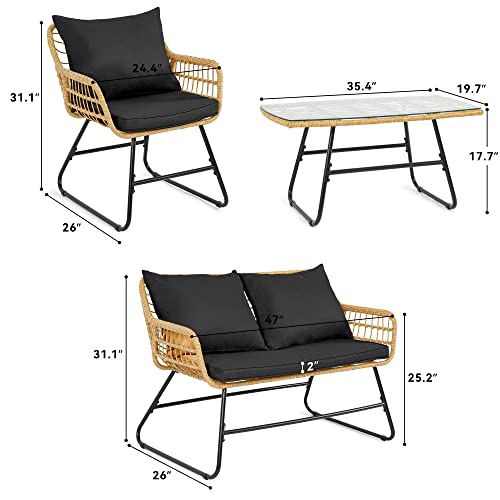 YITAHOME 4-Piece Patio Furniture Wicker Outdoor Bistro Set, All-Weather Rattan Conversation Loveseat Chairs for Backyard