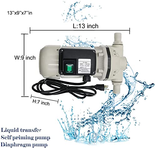 TDRSUPER Industrial Water Pressure Pump 115VAC,9.2 GPM,23 PSI,Self-priming Diaphragm Electric Water Pumps Power Plug Electric Pump(540C-White)