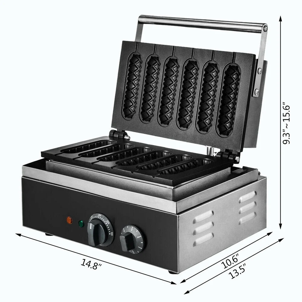 Loyalheartdy Commercial Nonstick Electric Waffle Maker Machine 1500W 6 Slice Waffle Hot Dog Maker 5 Mins