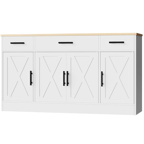 Shintenchi Buffet Cabinet with Storage,53.4" Large Kitchen Storage Cabinet with 3 Drawers and 4 Doors