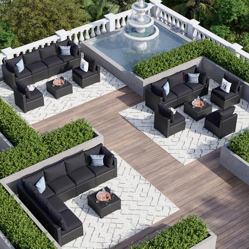 Aoxun 7 Piece Patio Furniture Set Wicker Rattan Patio Sectional Sofa Set Outdoor Seating Furniture with Thickened Cushion, Grey