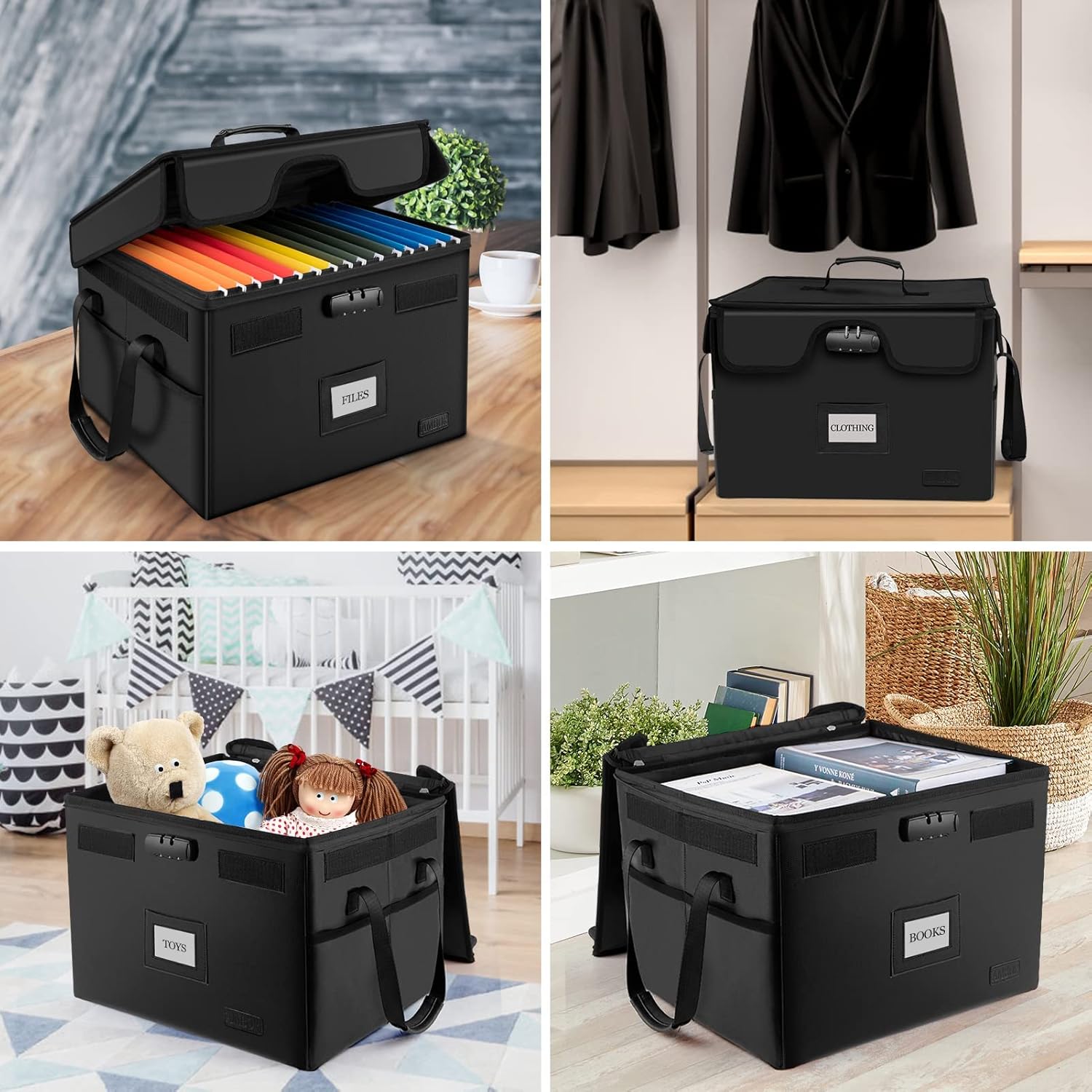 File Box with Lock, AMBOR Fireproof Document Box with 5 Tabs & Inserts
