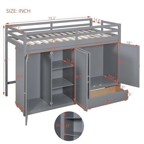 Harper & Bright Designs Twin Size Loft Bed with L-Shaped Desk and Stairs, Solid Wood Loft Bed Frame with Storage Drawers and Bookcase