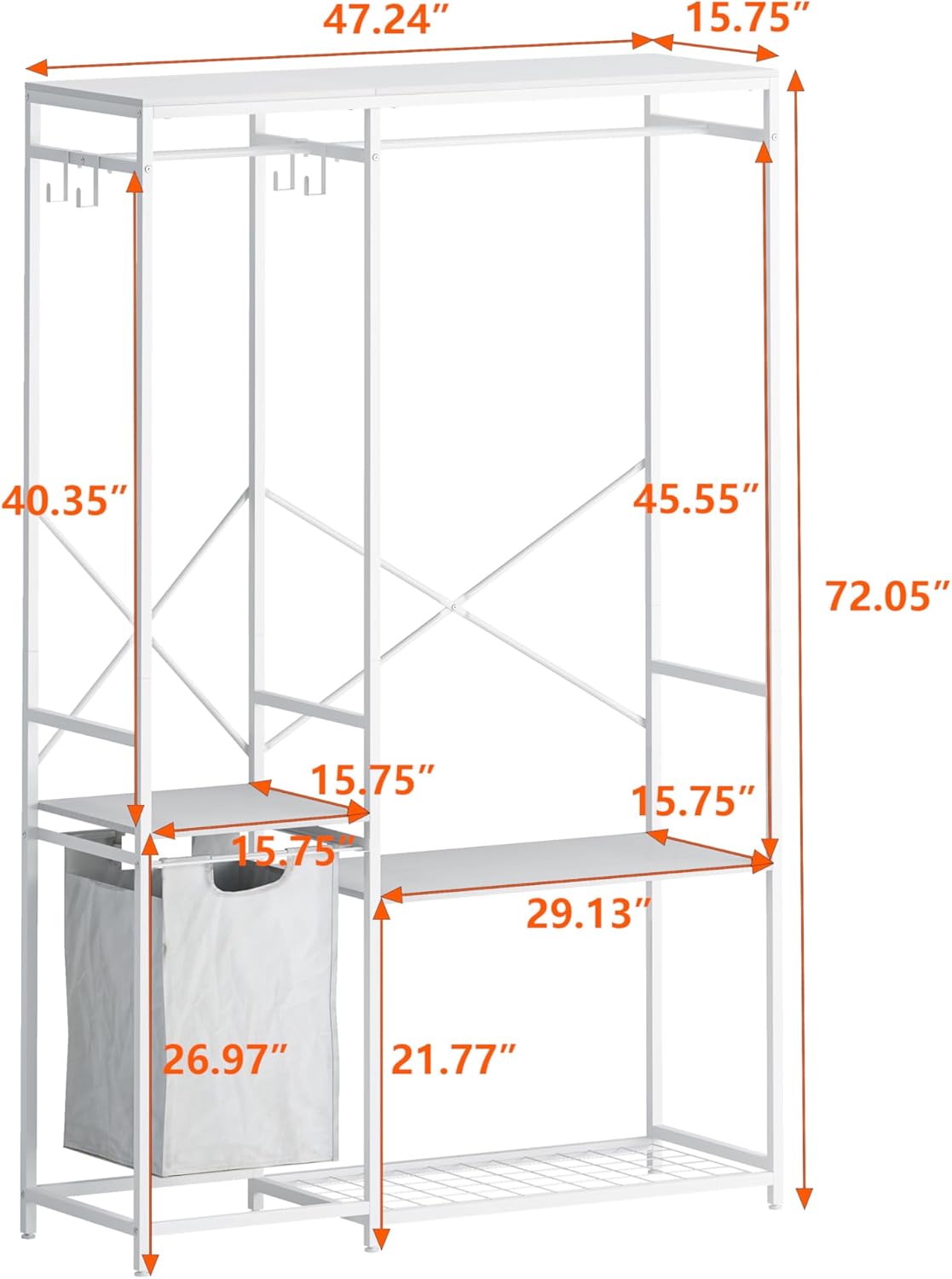 Portable Wardrobe Closet, 47.2" L x 15.8" W x 72.1" H, Multi-Functional Clothes Rack, 42.8 lbs