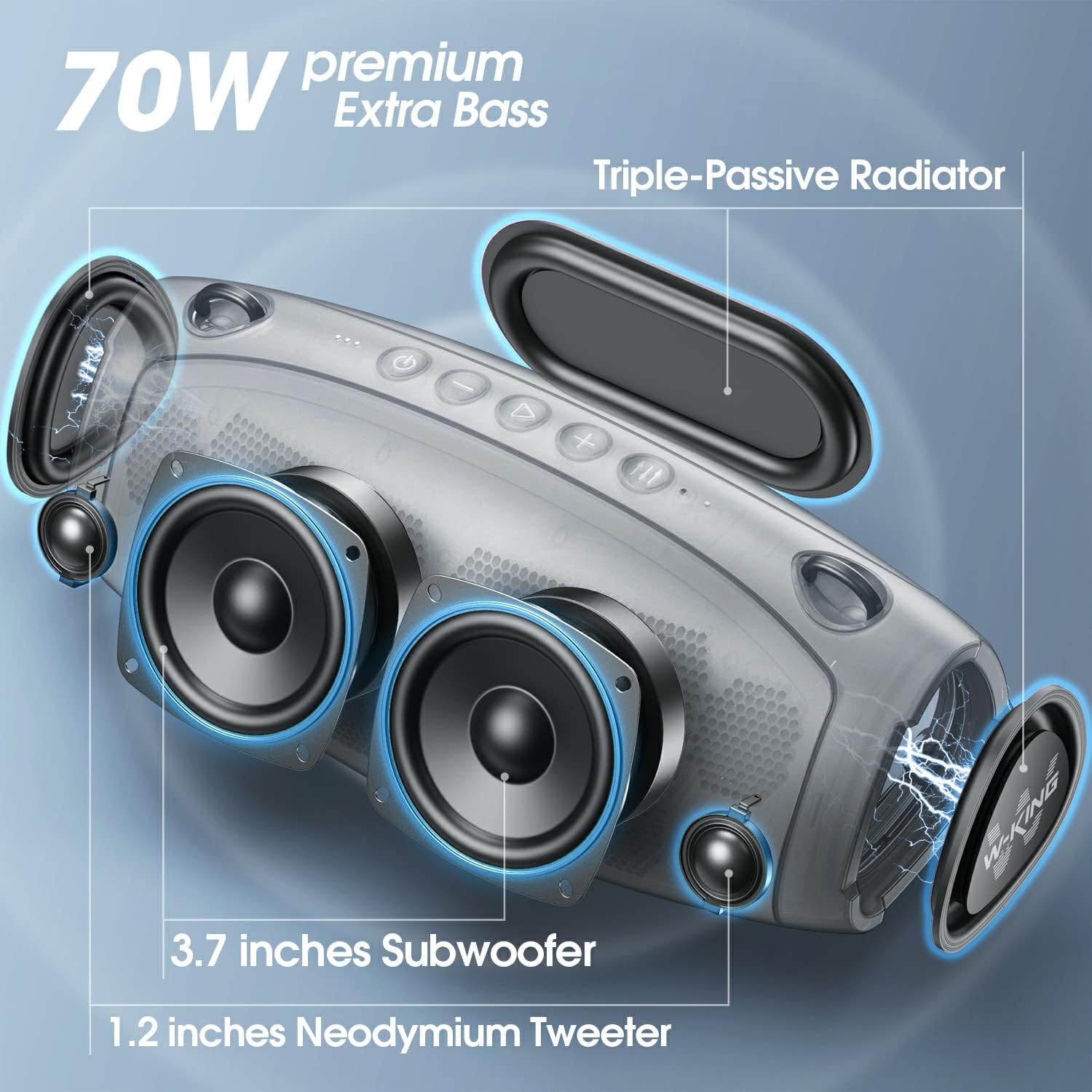 Upgraded,W-KING 70W Bluetooth Speakers Loud- Deep Bass,IPX6 Waterproof Outdoor Portable Wireless Speaker with 15600mAh Power Bank,DSP