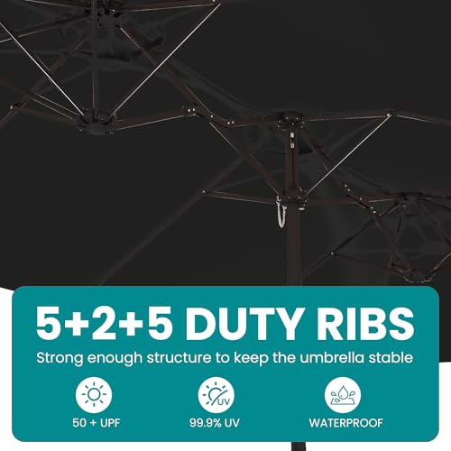 SERWALL Outdoor HDPE Dining Table Set, 7-Piece Outdoor Dining Table Sets with Umbrella Hole Cut-Out Table and 6 Chairs, Gray