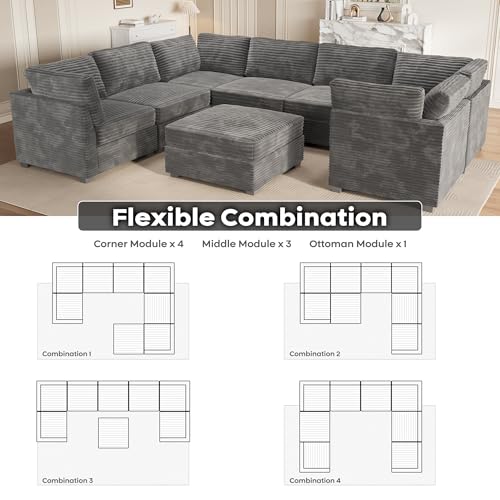 ovios 130.7" Modular Sectional Sofa Couch, U-Shaped Cloud Couches with 2 Ottomans Chaise
