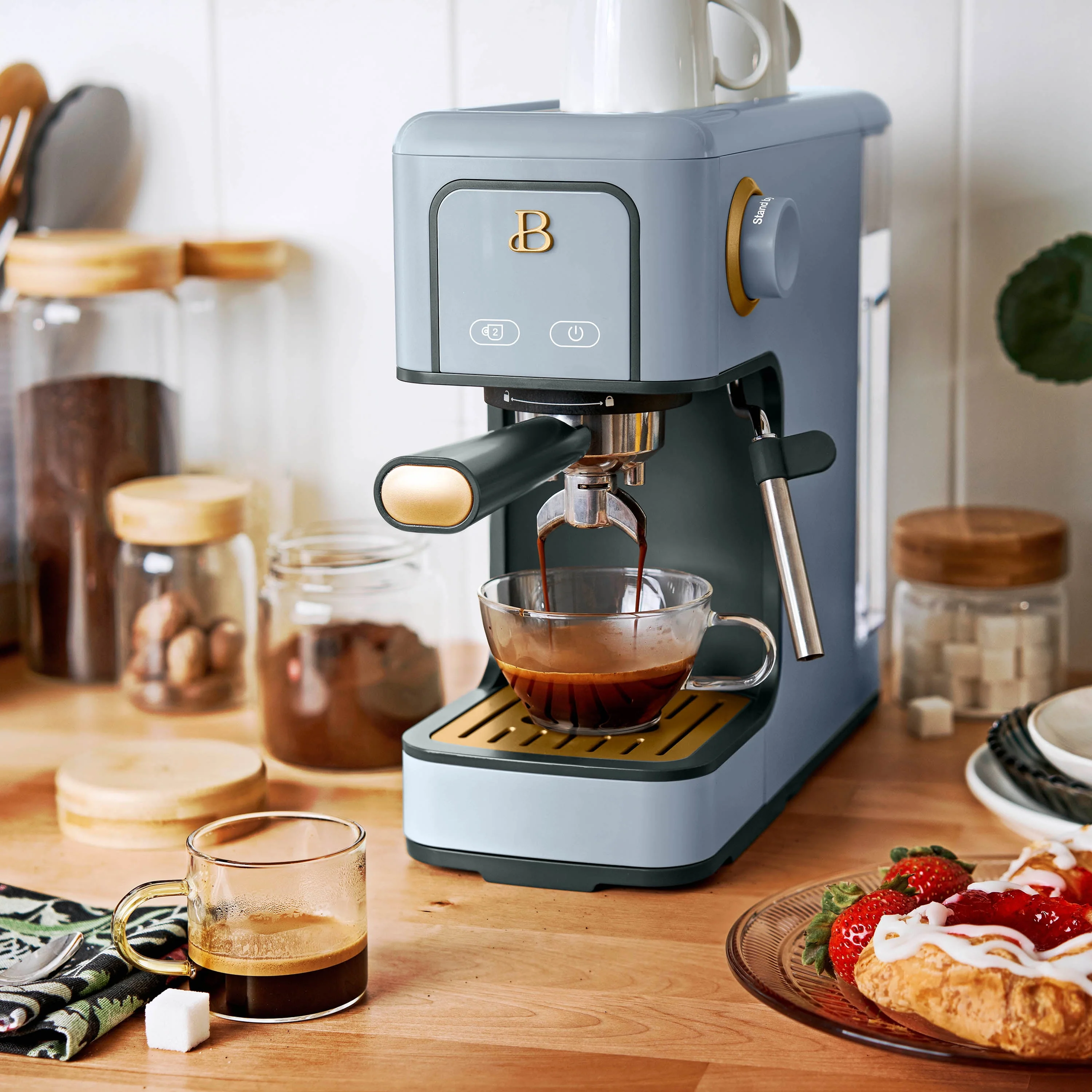 Beautiful Slim Espresso Maker with 20-Bar Pressure, White Icing by Drew Barrymore
