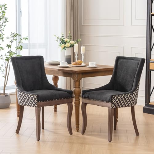 Upholstered Dining Chairs Set of 4, Solid Wood Kitchen Dining Room Chairs with Thicken Padded and Nailhead Trim for Home Kitchen Bedroom Wine Red