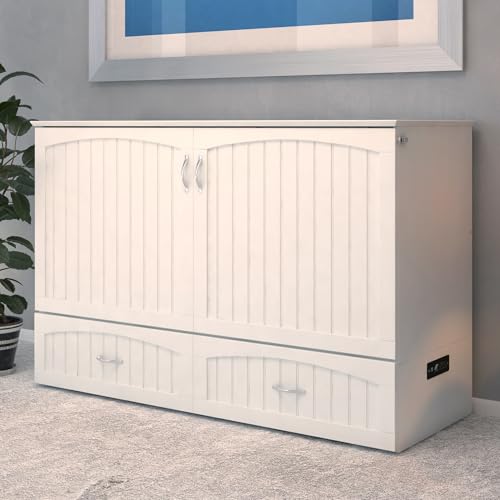 AFI Southampton Queen Murphy Bed Chest with Mattress, Storage, and Built-in Charger in Grey