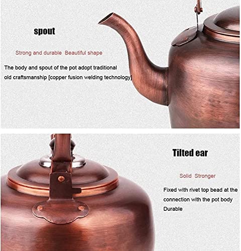 RUTAVM Teakettle Stovetop Copper Whistling Tea Kettle Vintage Tea Kettle Whistling Tea Pots Teapot Stovetop with Handle Coffee Pots for Gas Stove Tea