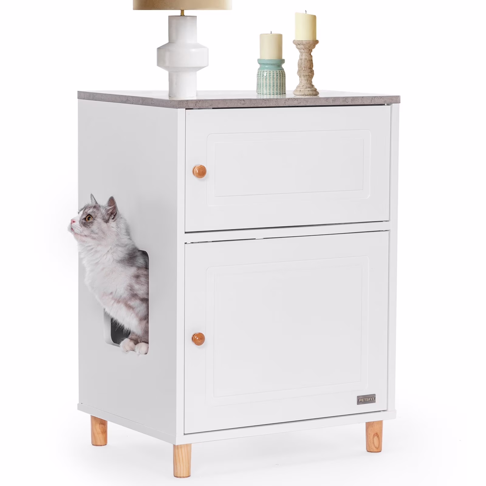 PETSFIT Cat Litter Box Enclosure, Odor-Free Design, Storage Cabinet, Easy-Clean, and Stylish Hidden Cat  Litter Box Furniture White