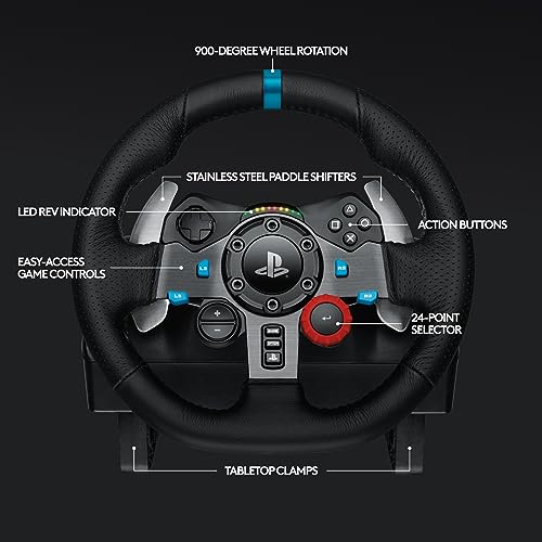 Logitech G29 Driving Force Racing Wheel and Floor Pedals, Real Force Feedback, Stainless Steel Paddle Shifters, Leather Steering Wheel Cover for PS5