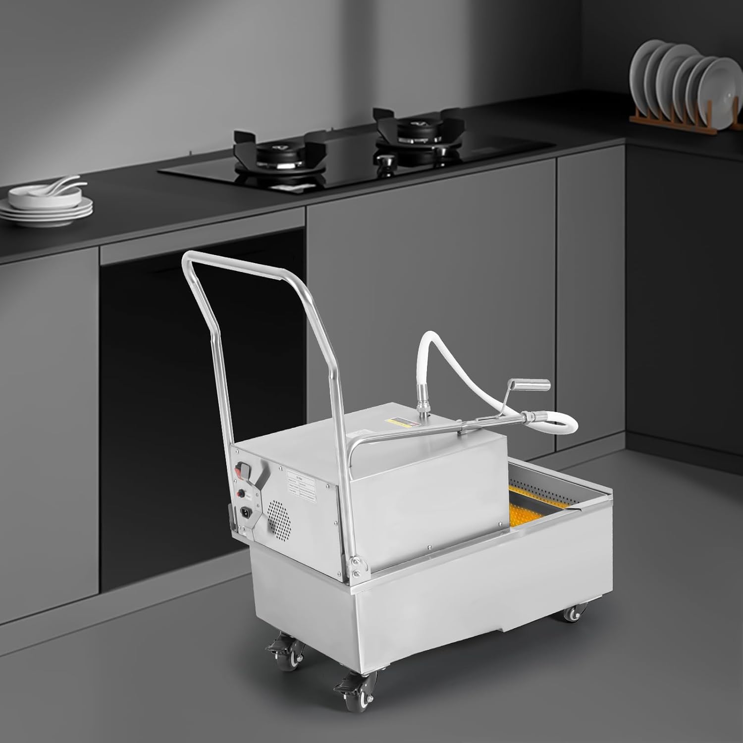 550W Mobile Fryer Filter, Deep Fryer Filter Oil Filter 55 L /14.5 Gal Restaurant Oil Filter Machine