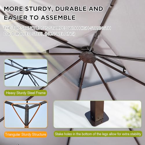 [Upgraded] 10x12 Gazebo with Mosquito Netting,Sturdy Metal Outdoor Patio Gazebo[Heavy Duty Frame],Canopy Tent with Dual Air Roof,Patio Canopy Tent