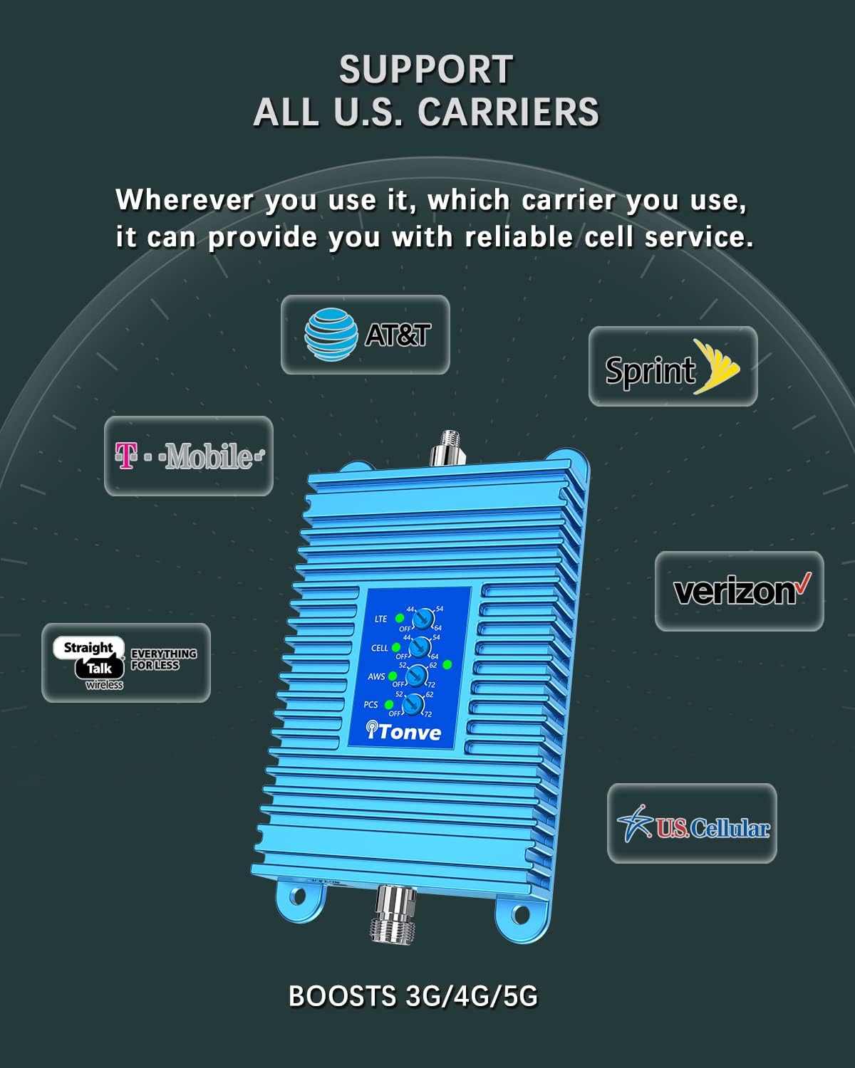 Tonve Cell Phone Signal Booster Verizon AT&T T Mobile Cell Signal Booster Boosts for all U.S. Carriers - Convenient Cellular Signal Booster Up to 5