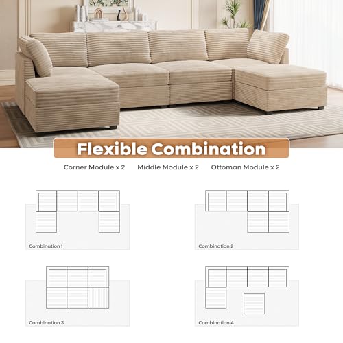 ovios 130.7" Modular Sectional Sofa Couch, U-Shaped Cloud Couches with 2 Ottomans Chaise