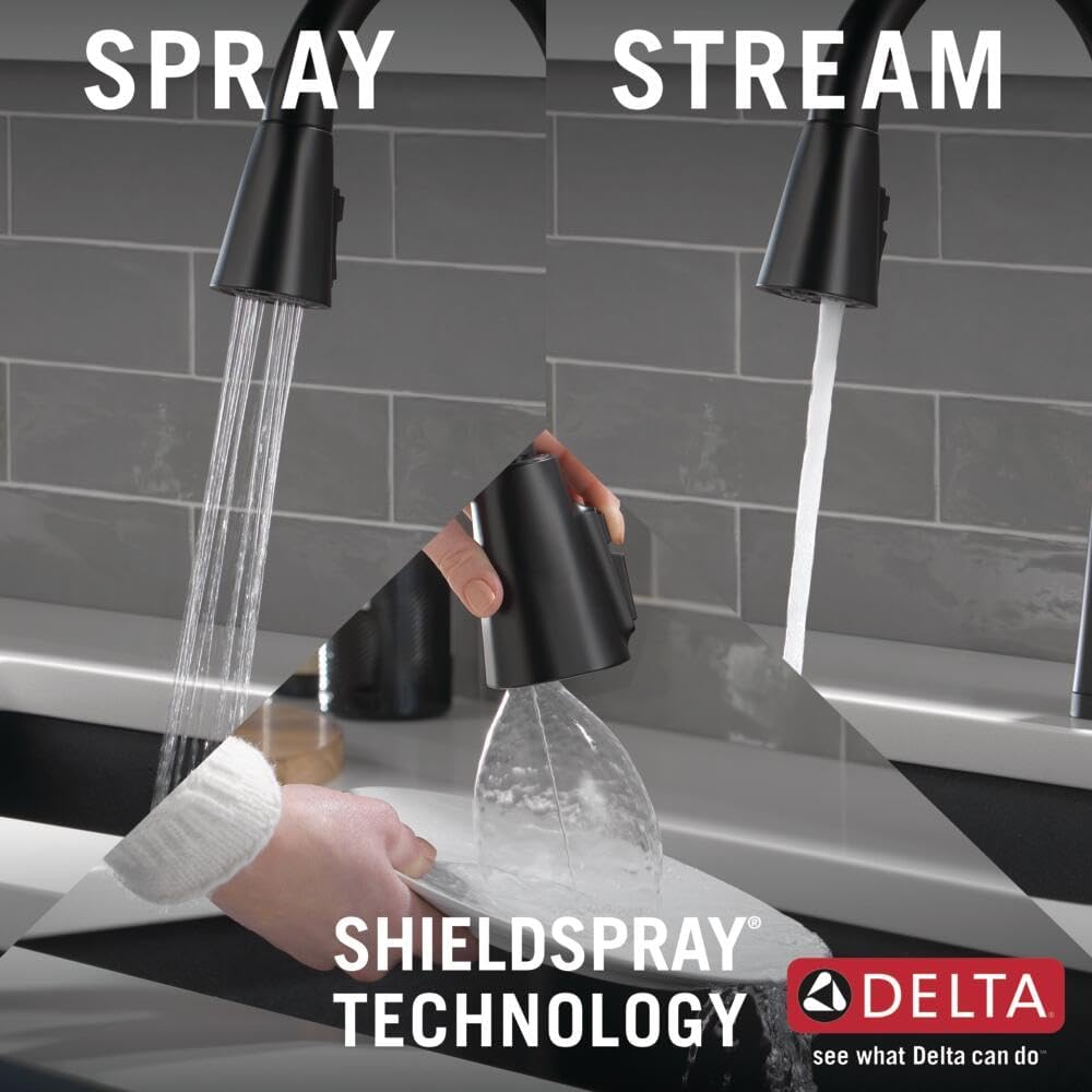 Delta Faucet Lenta Matte Black Kitchen Faucet Touch, Touch Kitchen Faucets with Pull Down Sprayer, Kitchen Sink Faucet, Kitchen Faucet Black